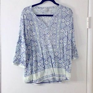 Lucky Brand 3/4 sleeve blue and white tunic